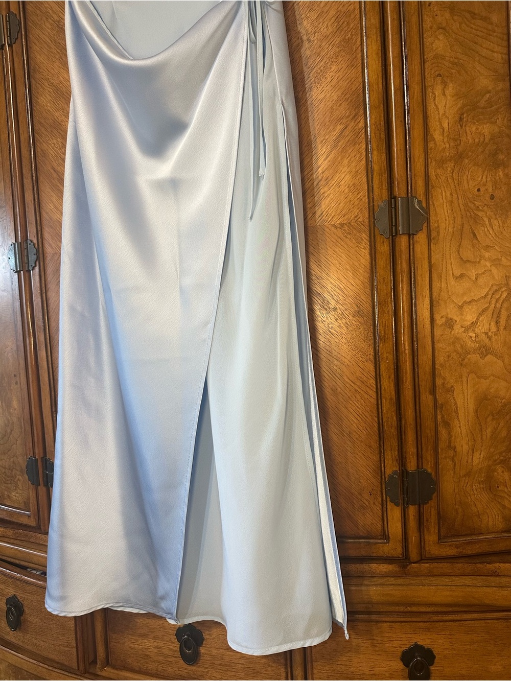 Ownley Ricky Midi Wrap Skirt Baby Blue M Satin Sheer Side Tie Wedding Resort - Picture 3 of 16